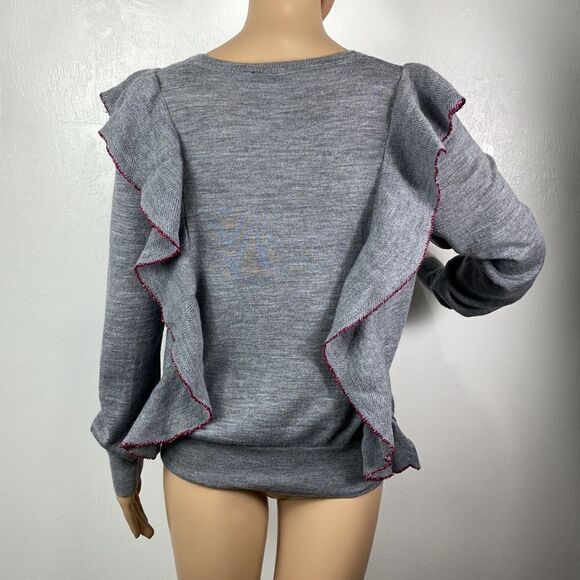Rhie merino wool gray ruffle detailing pullover sweater size L - Picture 4 of 9